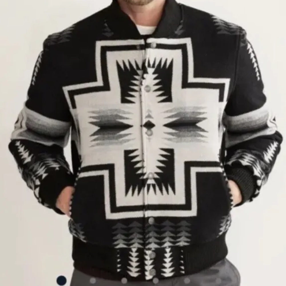 Pendleton black white native American print wool quilted jacket